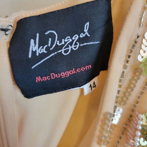 14 MAC DUGGAL FLORAL NEUTRAL TAN BEADED TEA LENGTH Stunning DRESS 5415 NWT - Picture 7 of 13